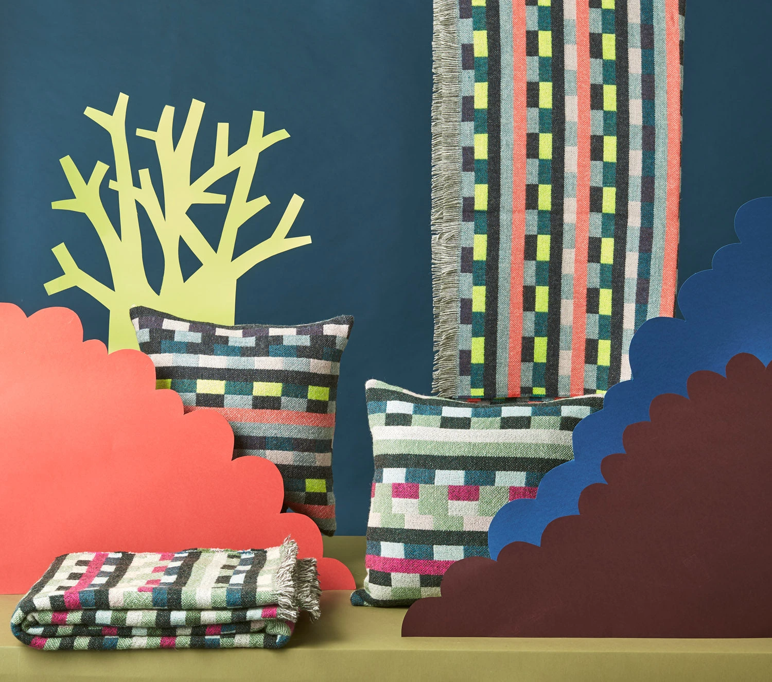 Donna Wilson Glitch Woven Square Cushion - Forest Green 2 Donna Wilson Glitch Woven Square Cushion - Forest Green - Image 2